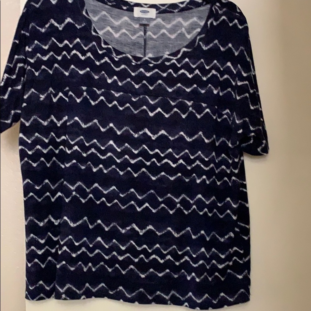 Navy blue print short sleeve top